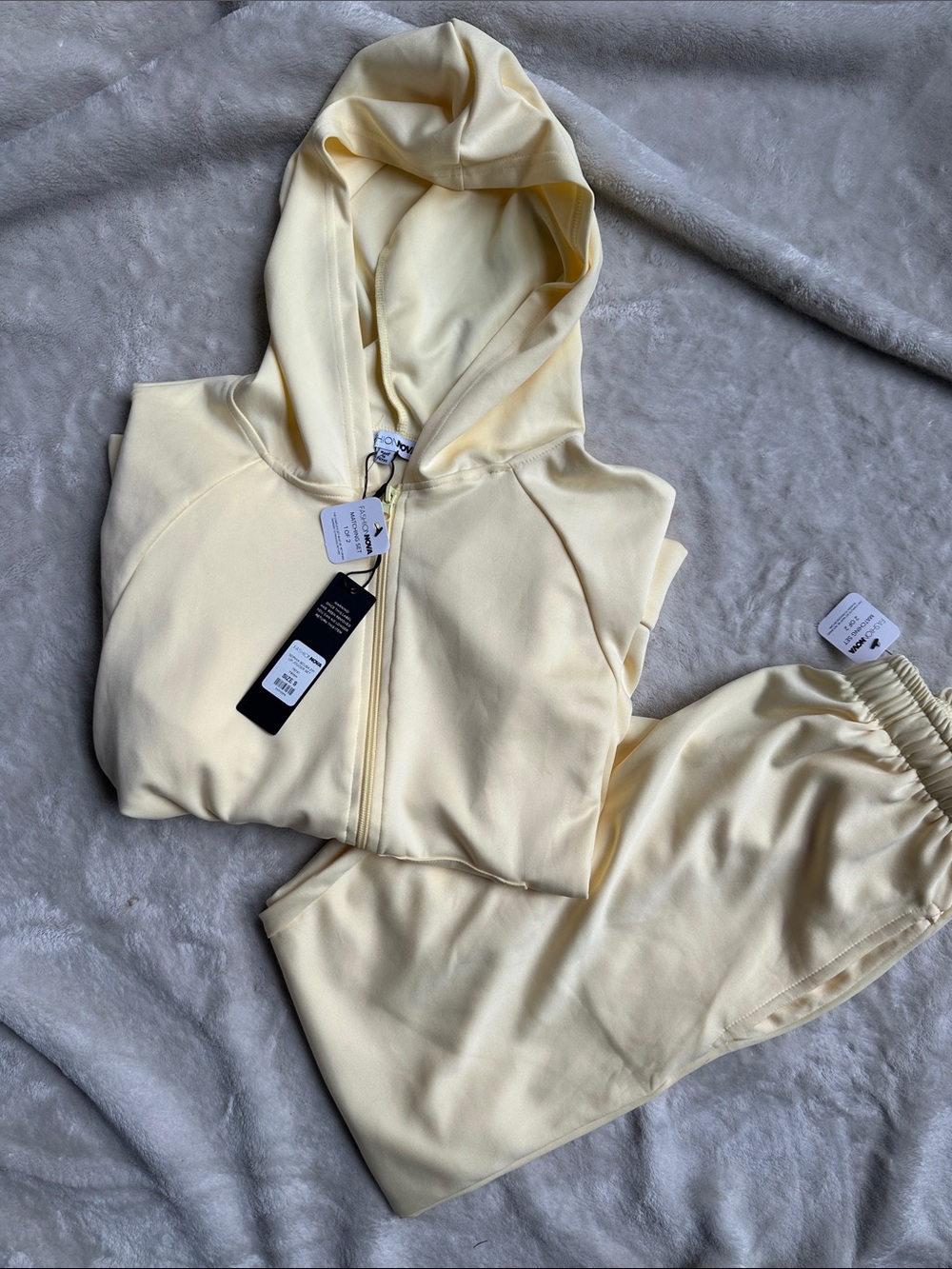Fashion Nova Butter Yellow Hooded Zip Jacket & Jogger Set